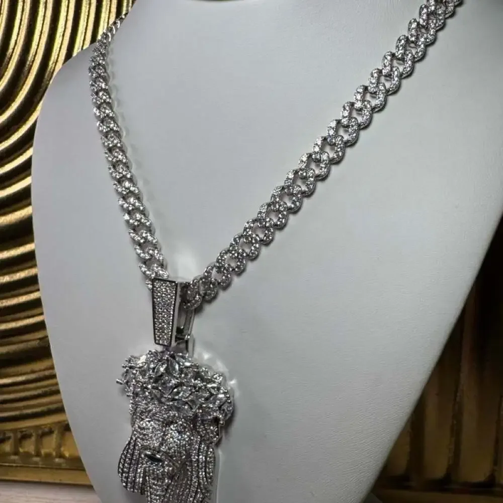 Iced Jesus Face Pendant Necklace – Silver 9mm Cuban Link | 20” Hip Hop Chain